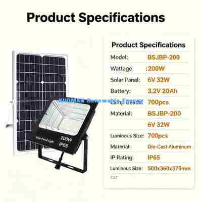IP65 Waterproof Solar LED Floodlight dengan Baterai Lithium Kapasitas Besar