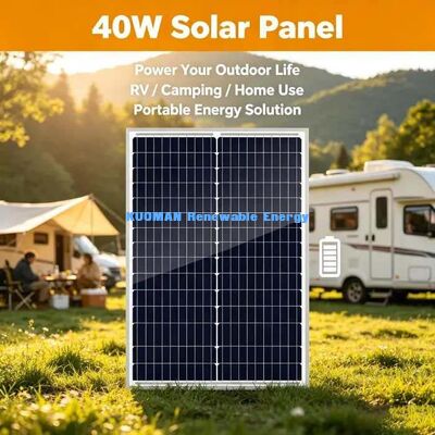 Panel Surya Monokristalin 40W Ringan Unit Pengisian 12V Off-Grid Mudah Dipasang