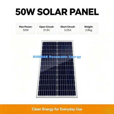 Panel Surya Tenaga Surya 50W Luar Ruangan Sepanjang Musim Kinerja Cahaya Rendah untuk Hari Berawan