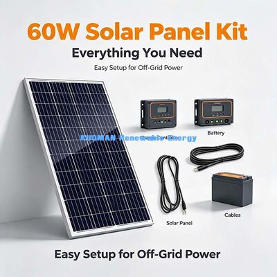 Modul PV Monokristalin 60W Panjang Kabel yang Dapat Dikustomisasi Pengecas Surya Tahan Air Untuk Perahu Karavan RV