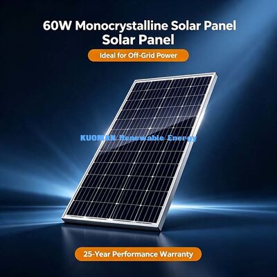 Panel Surya Monokristalin 60 Watt yang Diuji STC, Tegangan Kerja 20V untuk Baterai Siklus Dalam 12 Volt