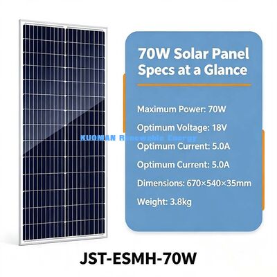 Off-Grid 70W Monocrystalline Solar Panel Disesuaikan Kabel 50cm MC4 PV Charger Untuk Camping Power Station