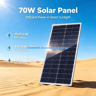 Panel Surya Monokristalin Kinerja Tinggi 70W, Panel Surya Camping Luar Ruangan dengan Output Cahaya Rendah yang Sangat Baik
