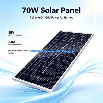 Premium Grade‐A 70W Monocrystalline Solar Panel Stable 17.5V Working Voltage Off-Grid Battery Charger