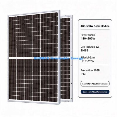 480W-500W Panel Surya Sisi Dua, Hingga 25% Daya Ekstra Sisi Belakang