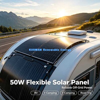 Panel Surya Fleksibel 50W Dudukan Melengkung, Kit Surya Serat Karbon Anti-Retak Mikro untuk Overlanding & Daya Off-Grid