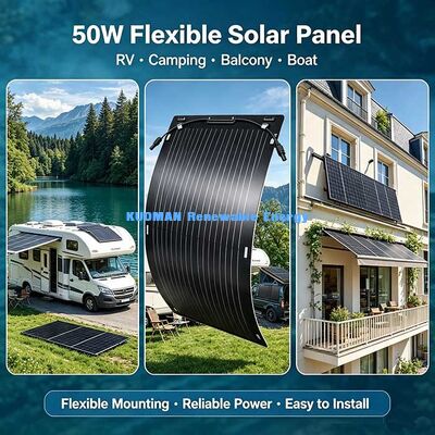 Panel Surya Fleksibel Konversi Tinggi 50W, Pengisi Daya Surya Tahan Tekuk 360° untuk Permukaan Melengkung & Kehidupan Off-Grid