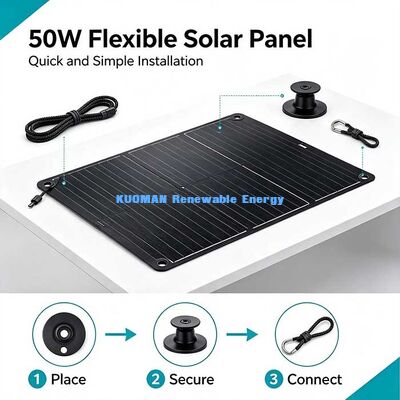 Panel Surya Fleksibel 50W Off-Grid, Pengisi Daya Surya Monokristalin Lipat untuk Pengembara, Pemilik Yacht & Pemilik Rumah