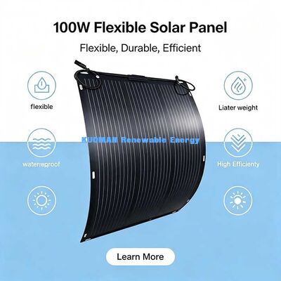 Panel Surya Fleksibel 100W yang Dapat Ditekuk Konektor MC4, Daya Surya Off-Grid Ringan untuk RV Kelautan