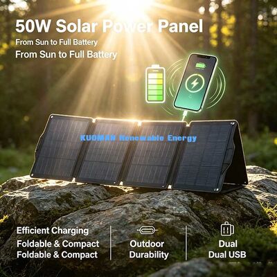 Panel Surya Lipat 50W Off-Road, Pengisi Daya Surya Multi-Port untuk Penjelajah Luar Ruangan