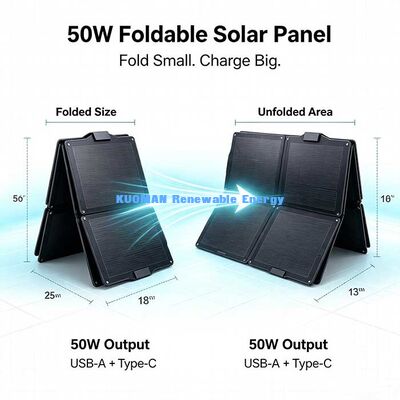 Panel Surya Lipat ETFE 50W, Pengisi Daya Surya Portabel Tahan Air untuk Berkemah di Pantai