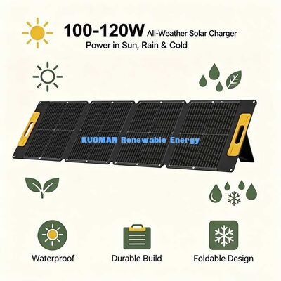 Panel Surya Lipat Portabel 100W Ringan, Pengisi Daya Surya Off-Grid untuk Perjalanan Mendaki, Pantai & Piknik