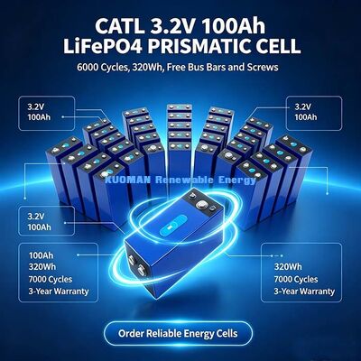 LiFePO4 3.2V 100Ah Prismatic Battery Cell, Lithium Iron Phosphate Cell dengan Suhu Luas untuk Sistem Surya Luar Ruang