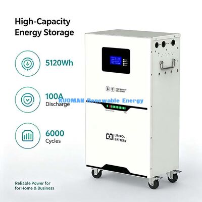Baterai Penyimpanan Energi LiFePO4 5.12kWh Seluler, Layar LCD, Perlindungan BMS