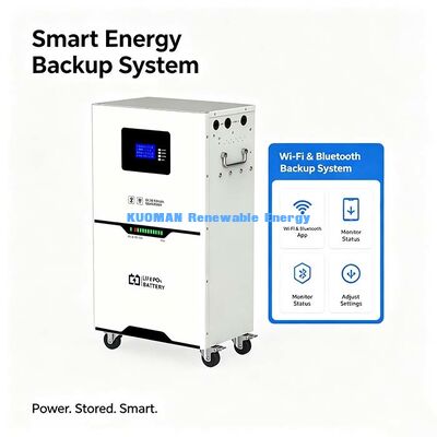 Baterai Cadangan Off-Grid 51.2V 100Ah LiFePO4 dengan Pemantauan WiFi Bluetooth >98% Efisiensi Bolak-balik