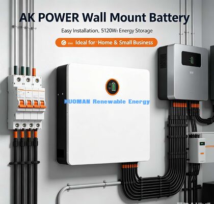 Wall Mount 5.12kWh Lithium Battery CAN RS485 Bluetooth For Hybrid Solar Inverters