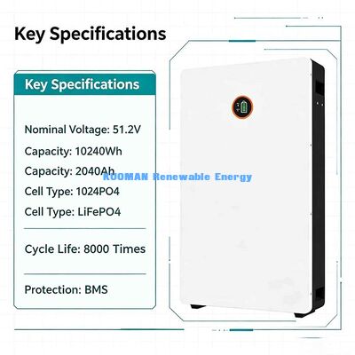 Smart BMS dilindungi 10.24kWh Powerwall 48V 200Ah LiFePO4 Baterai Off-Grid Rumah Daya cadangan surya