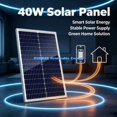 Panel Surya Monokristalin 40W Ukuran Kecil Konektor MC4 RV Perahu Camping Daya