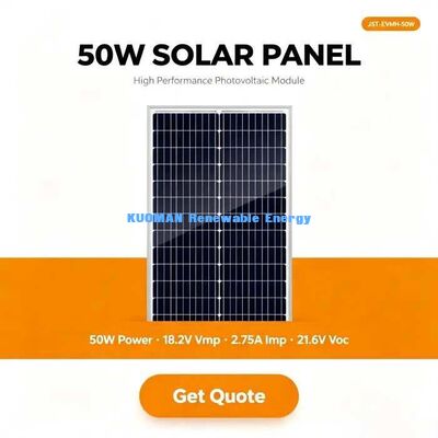 50W Monocrystalline Solar Panel 12V Battery Charger Efisiensi Tinggi 182mm PV Module