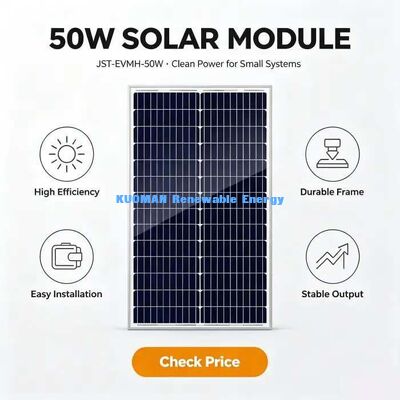 Modul Surya Monokristalin Hasil Tinggi 50W Toleransi Daya Positif 0~+4.99W