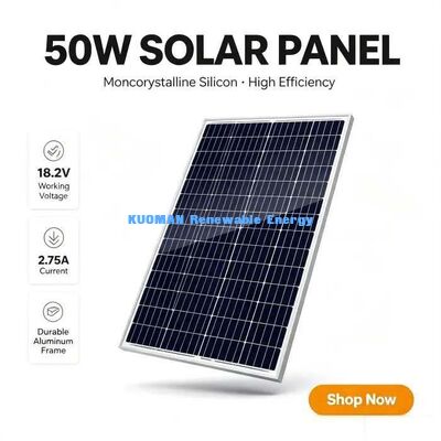 Panel Surya Efisiensi Tinggi 50W Peringkat Tegangan Sistem 700V Daya Aman di Luar Jaringan