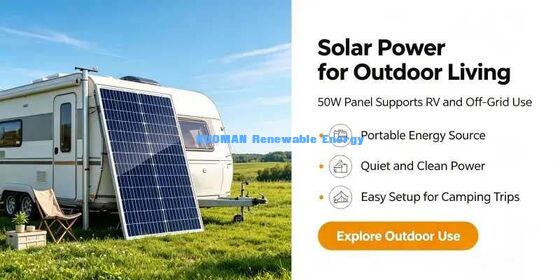 Panel Surya Efisiensi Tinggi 50W Peringkat Tegangan Sistem 700V Daya Aman di Luar Jaringan