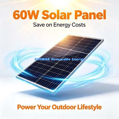 Waterproof 60W Monocrystalline Solar Panel, -40°C ~ 85°C Temp Kerja Untuk Rumah Sistem Daya Cadangan Darurat
