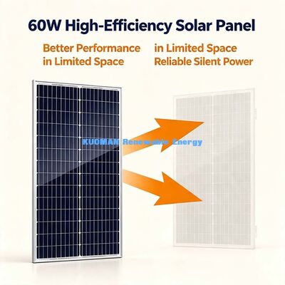 Waterproof 60W Monocrystalline Solar Panel, -40°C ~ 85°C Temp Kerja Untuk Rumah Sistem Daya Cadangan Darurat