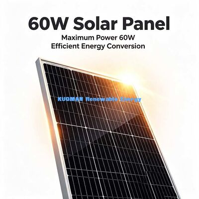 Panel Surya Monokristalin Portabel 60W Lubang Pemasangan Pra-Bor Pemasangan Mudah Daya Off-Grid