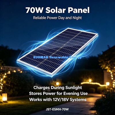 Panel Surya Monokristalin 70W Lubang Pemasangan Pra-Bor Panel Pengisian Daya Surya Gudang Halaman Belakang Mudah Dipasang