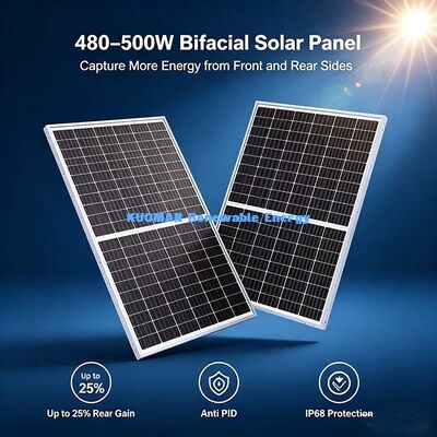 Panel Surya Bifacial Tipe N 480-500W, Modul PV SMBB 16BB Efisiensi Tinggi 23,16%