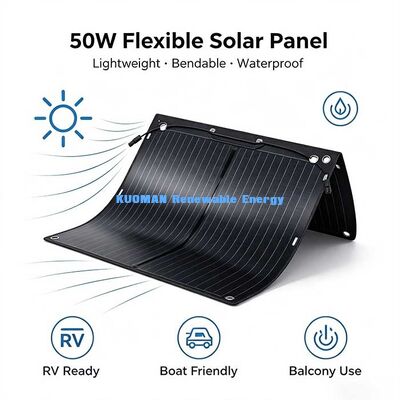 Panel Surya Lipat Fleksibel 50W, Pengecas Surya Serat Karbon Tahan Lipat 360° untuk Balkon Yacht RV Boat