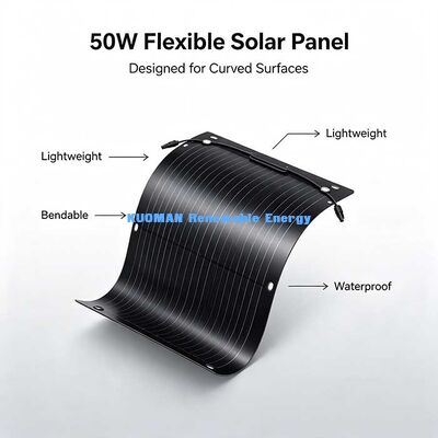 Panel Surya Fleksibel Ultra-Ringan 50W, Tenaga Surya Lipat Mudah Dipasang untuk RV, Perahu, Berkemah & Energi Balkon