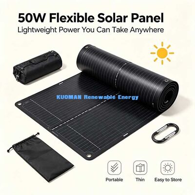 50W Space-Saving Roll-Fold Flexible Solar Panel, Pengecas Surya Ringan untuk Perjalanan RV, Yachts & Backyard Sheds
