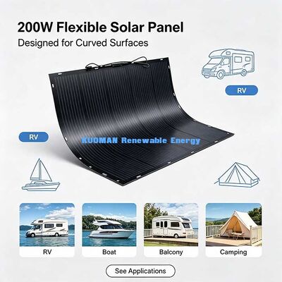200W Panel Surya Fleksibel Hitam, Kit Surya Fiber Karbon tahan lama untuk Daya Balkon Laut Campervan
