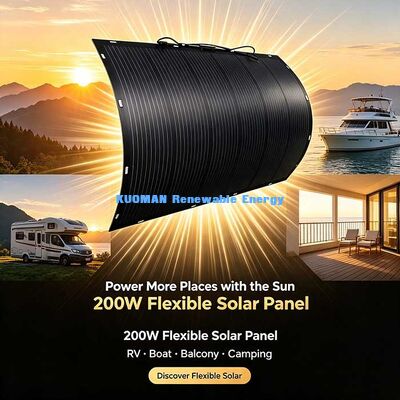 Panel Surya Fleksibel 200W dengan Konektor MC4, Modul Surya Ringan Waterproof untuk Camper, Yacht, Balkon Solar Setup