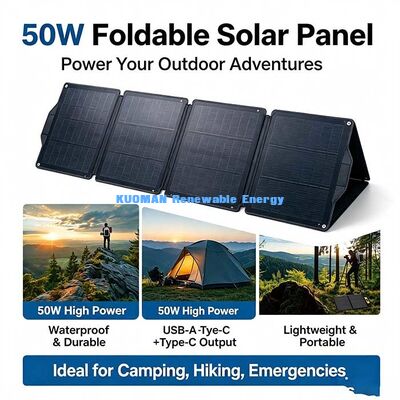 Panel Surya Portabel Lipat 50W, Pengisi Daya Surya ETFE DC USB-A Tipe-C untuk Berkemah Mendaki