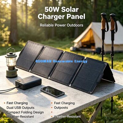 Panel Charger Tenaga Surya Lipat Portabel 50W, Daya Multi-Output untuk Stasiun Daya & Ponsel