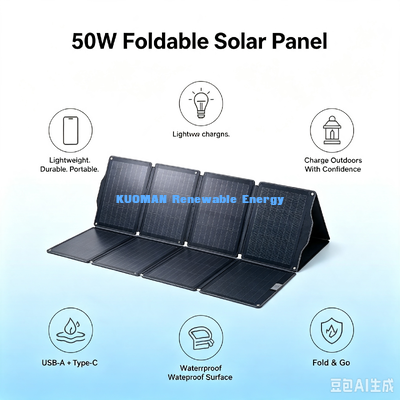 Panel Surya Lipat 50 W yang Tahan Air, Pengecas Surya Lipat untuk Pekerjaan Lapangan