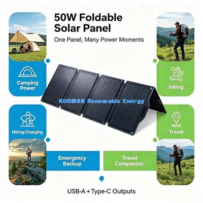 Pengisi Daya Surya Portabel Lipat 50W, Panel Surya DC 5521 USB-C untuk Kehidupan RV & Van