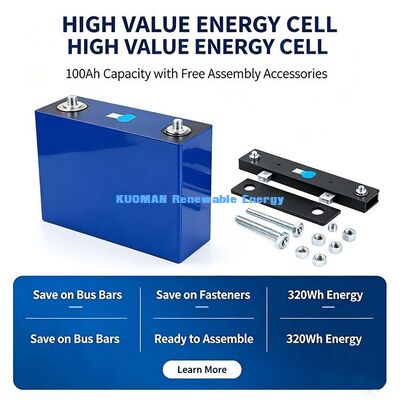 Sel Baterai LiFePO4 Prismatik 3.2V 100Ah, Sel Lithium Besi Fosfat Siklus Hidup Panjang untuk Kendaraan Listrik Kecepatan Rendah