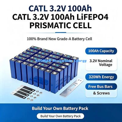 Sel Baterai LiFePO4 Prismatik 3.2V 100Ah, Sel Lithium Besi Fosfat Siklus Hidup Panjang untuk Kendaraan Listrik Kecepatan Rendah