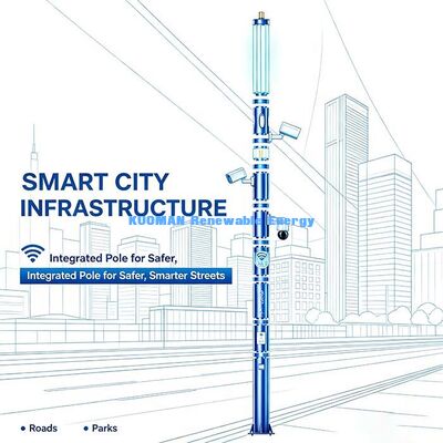 Sistem Smart Pole dengan lampu LED, kamera, WiFi dan panggilan darurat